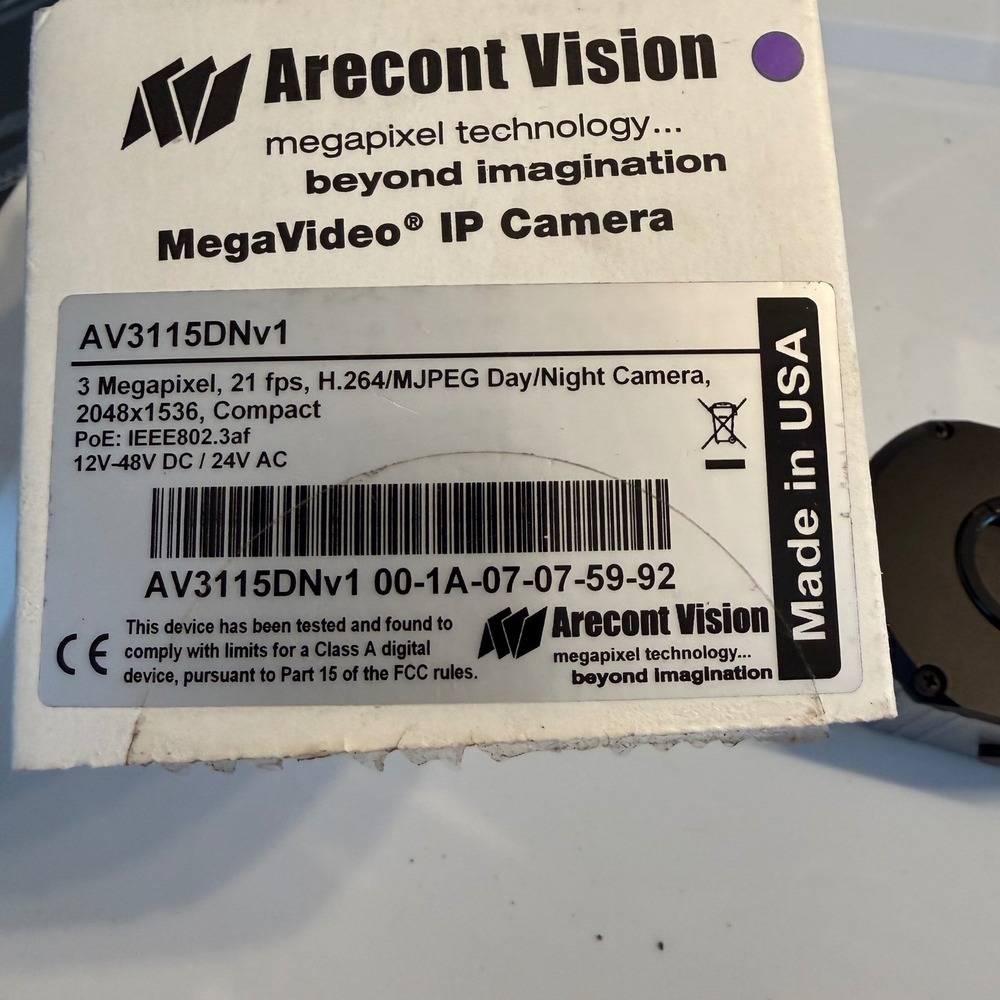 Arecont Vision AV3115DNv1 MegaVideo 3MP IP Camera PoE Day Night Made in USA